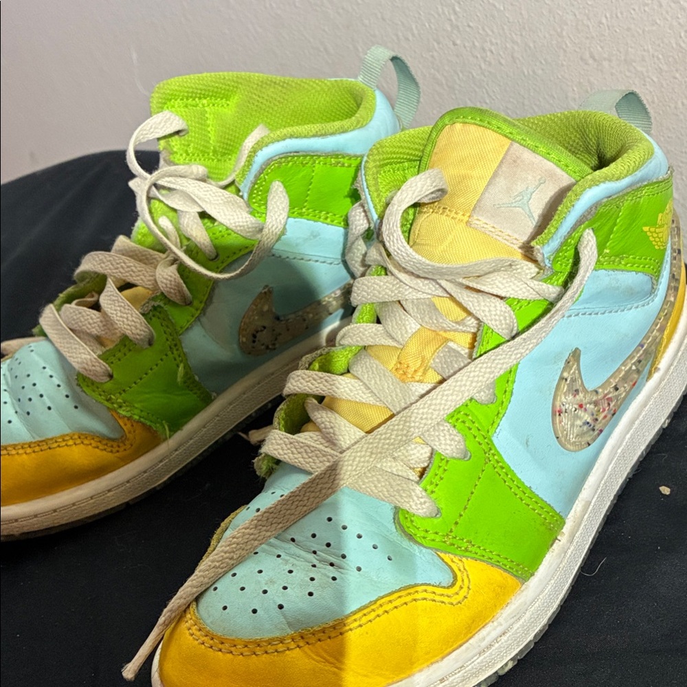 Jordan 1 mid SE Sneakers in Green, Blue, and yellow